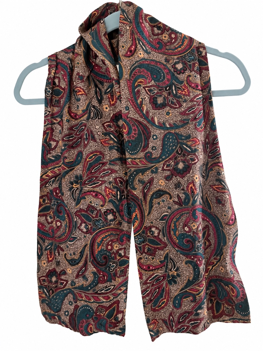 Women’s Teal Burgundy Paisley Oblong Scarf Boho Floral Lightweight 50”